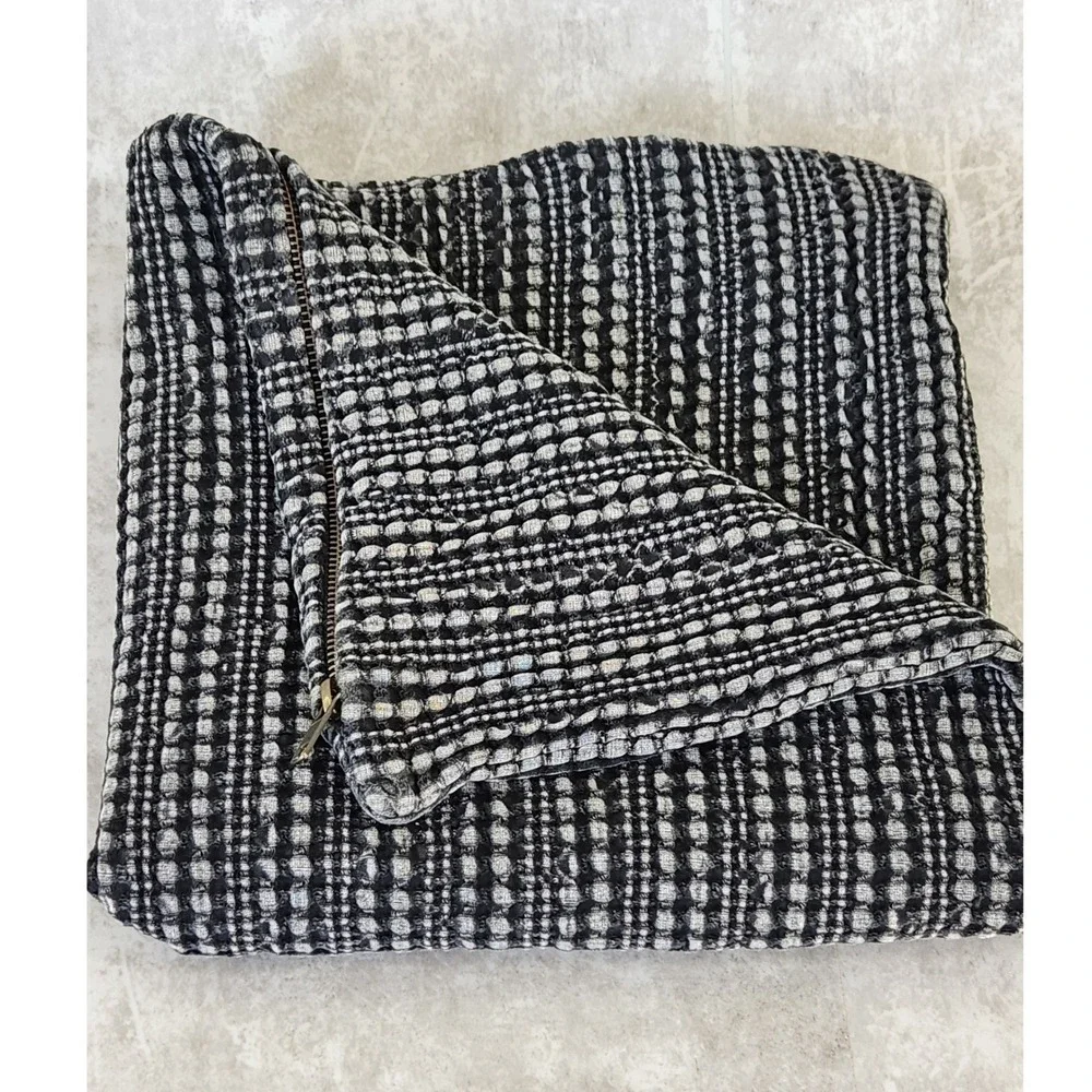 Pottery Barn Euro Pillow Cover Square Black Textured Woven Zipper Closure Boho